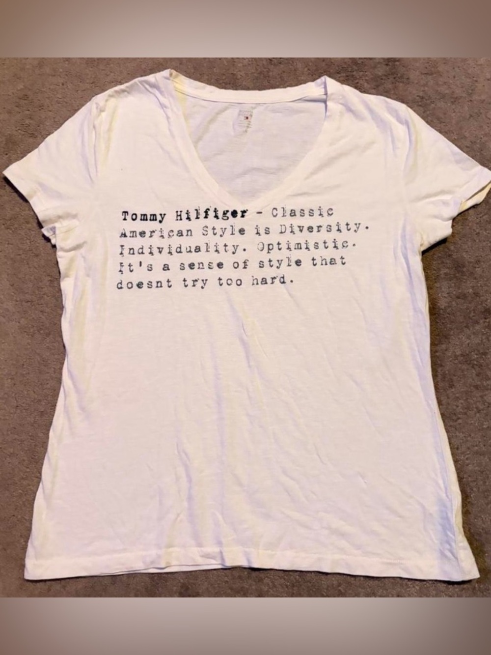 Tommy Hilfiger White V-Neck Text Graphic Tee